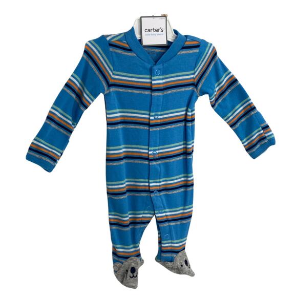 Carter's Bear Footed Sleeper Orange Grey Stripe PR - Picture 1 of 8